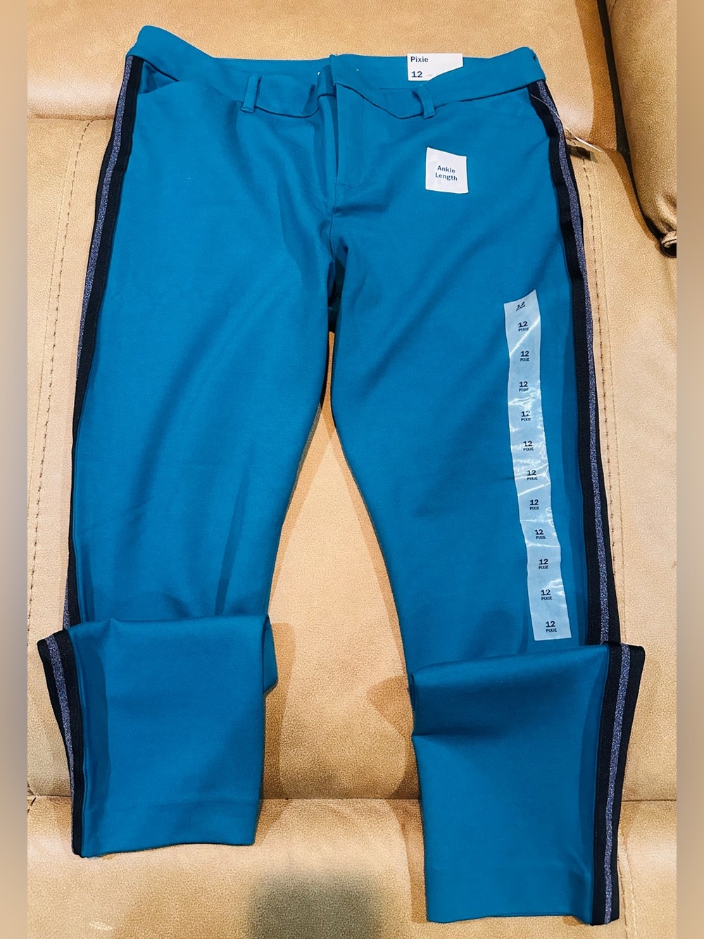 Pixi Teal Women’s Ankle-Length Leggings with Navy Side Stripe